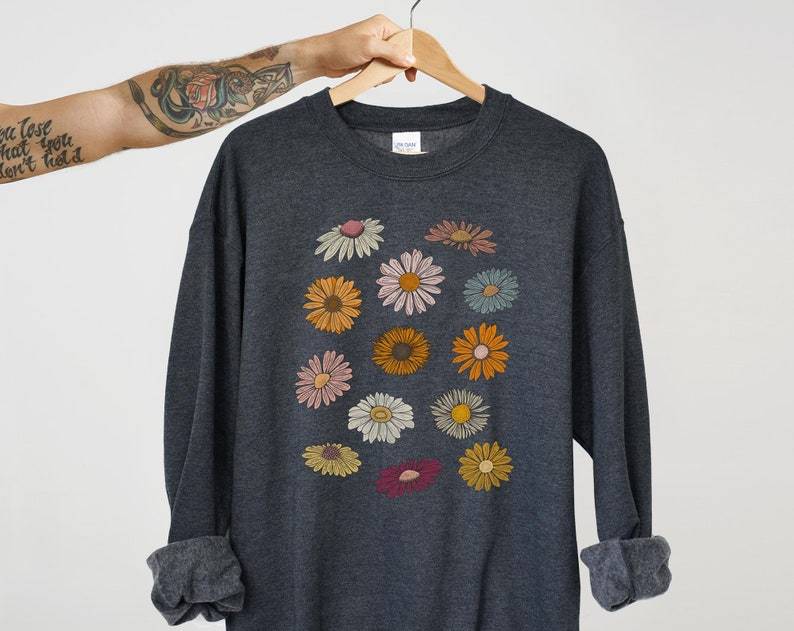Boho Flower Sweatshirt Unisex Wildflower Sweater-carlalin