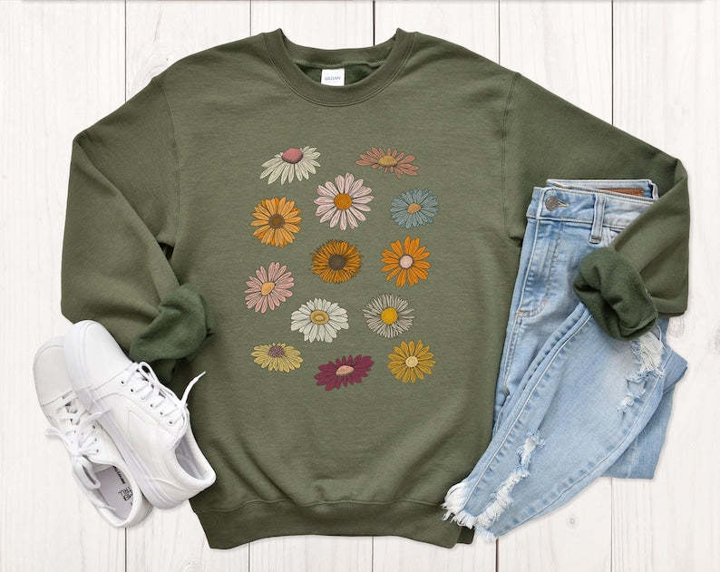 Boho Flower Sweatshirt Unisex Wildflower Sweater-carlalin