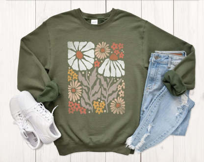 Boho Flower Sweatshirt Unisex Wildflower Sweater-carlalin