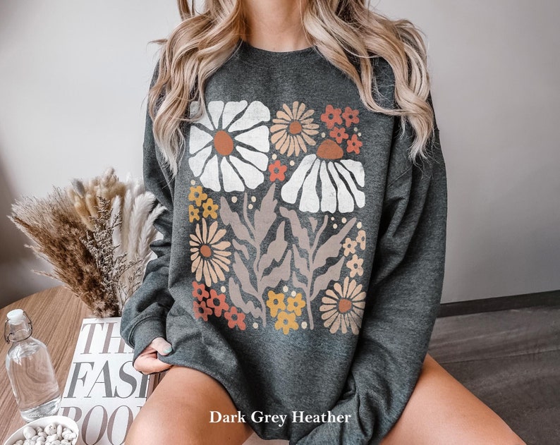 Boho Flower Sweatshirt Unisex Wildflower Sweater-carlalin