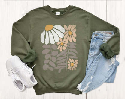 Boho Flower Sweatshirt Unisex Wildflower Sweater-carlalin