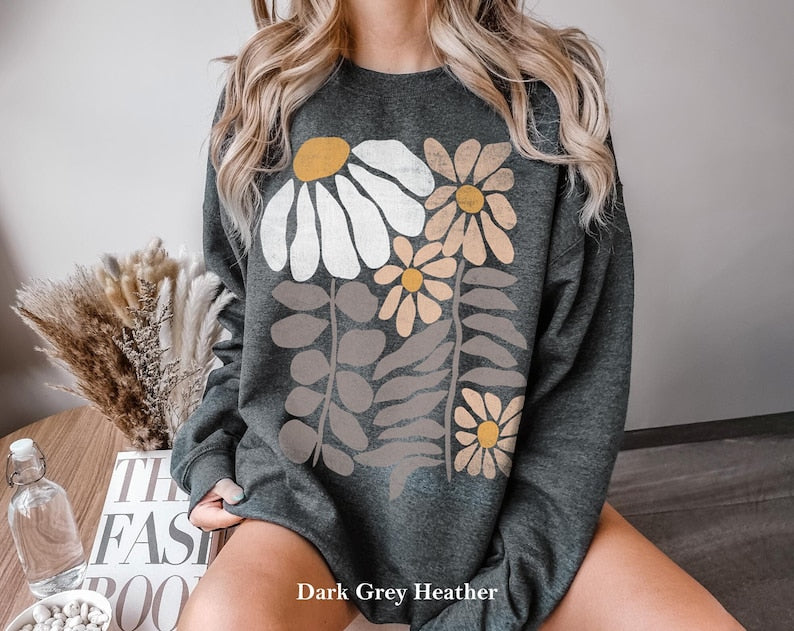Boho Flower Sweatshirt Unisex Wildflower Sweater-carlalin