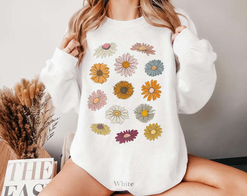 Boho Flower Sweatshirt Unisex Wildflower Sweater-carlalin