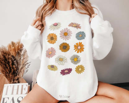 Boho Flower Sweatshirt Unisex Wildflower Sweater-carlalin
