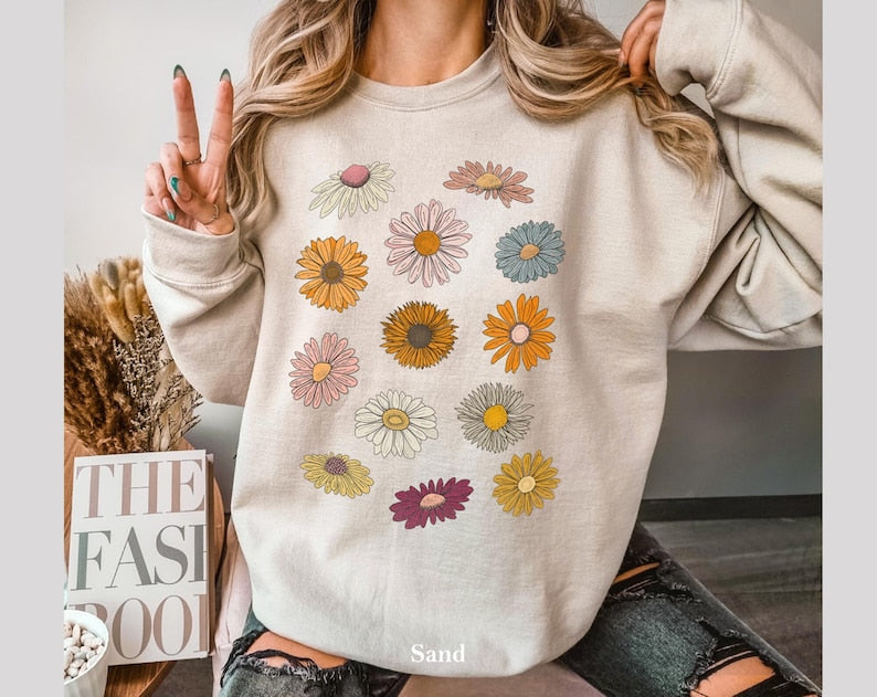 Boho Flower Sweatshirt Unisex Wildflower Sweater-carlalin