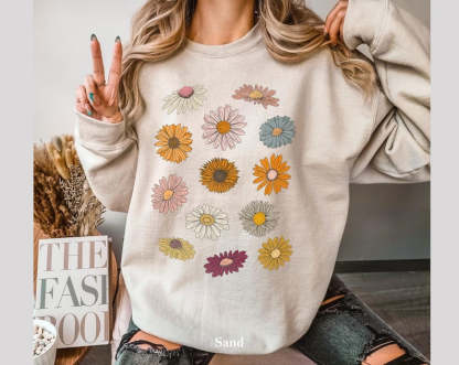 Boho Flower Sweatshirt Unisex Wildflower Sweater-carlalin
