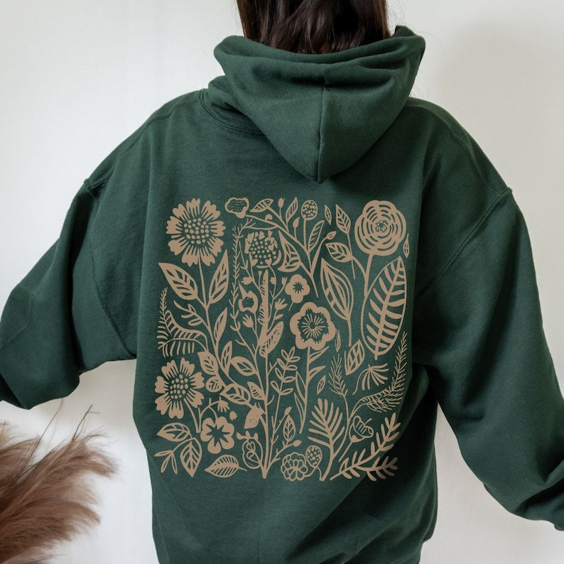 Wildflowers Hoodie Pressed Flowers Cottage Core Hoodie-carlalin
