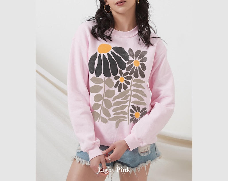 Boho Flower Sweatshirt Unisex Wildflower Sweater-carlalin
