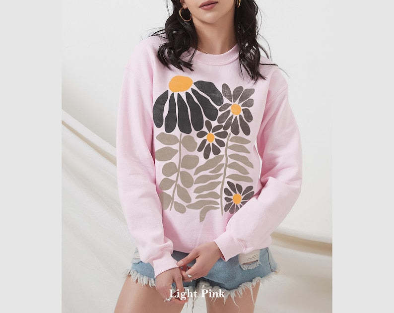Boho Flower Sweatshirt Unisex Wildflower Sweater-carlalin