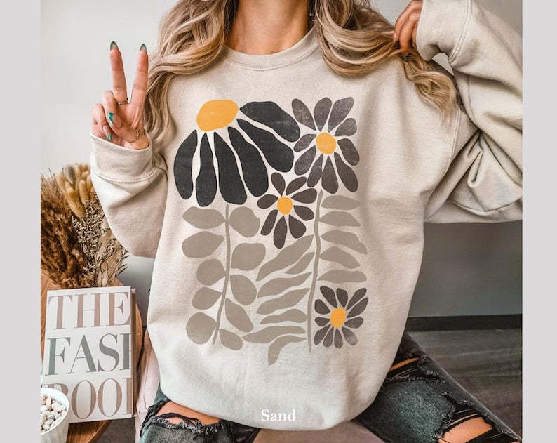 Boho Flower Sweatshirt Unisex Wildflower Sweater-carlalin