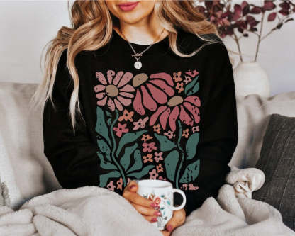 Boho Daisy Flower Sweater Wildflower Sweatshirt-carlalin