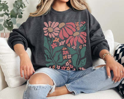 Boho Daisy Flower Sweater Wildflower Sweatshirt-carlalin