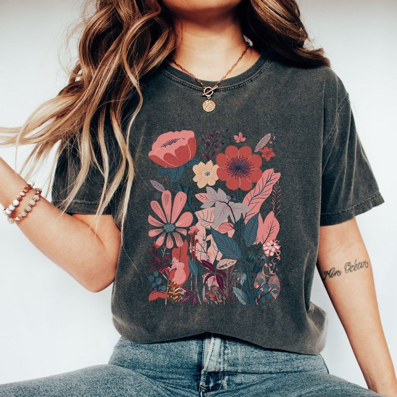 Pastel Wildflower Watercolor Floral Shirt-carlalin