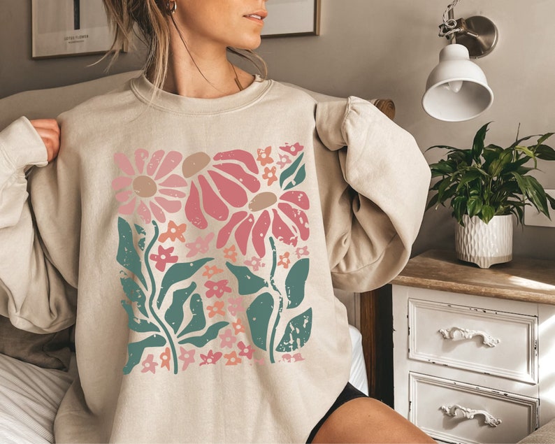 Boho Daisy Flower Sweater Wildflower Sweatshirt-carlalin
