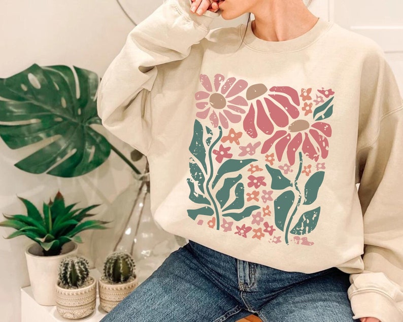 Boho Daisy Flower Sweater Wildflower Sweatshirt-carlalin