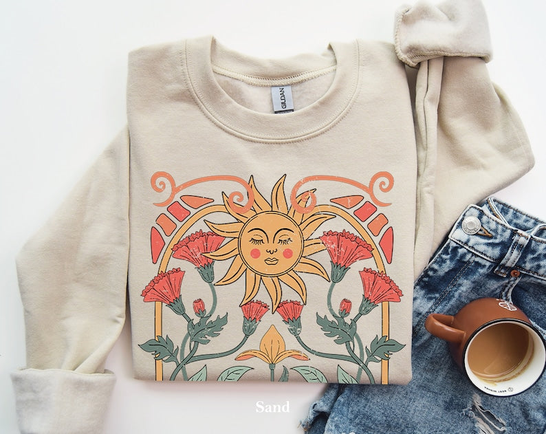 Boho Floral Sweatshirt Art Unisex Sweater-carlalin