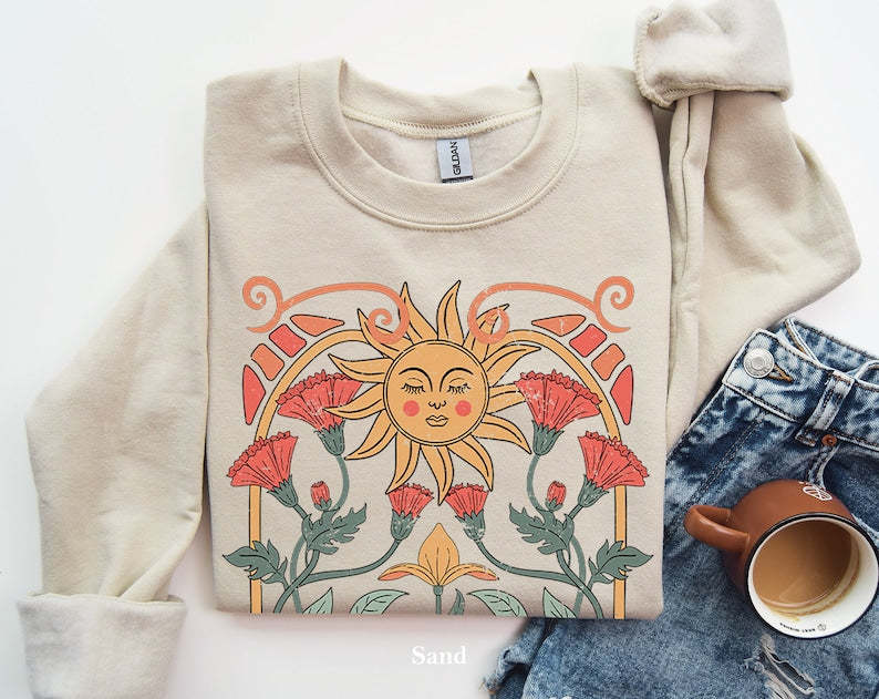 Boho Floral Sweatshirt Art Unisex Sweater-carlalin