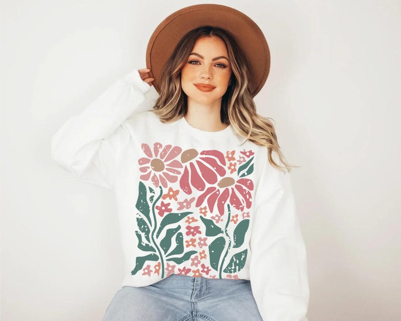 Boho Daisy Flower Sweater Wildflower Sweatshirt-carlalin