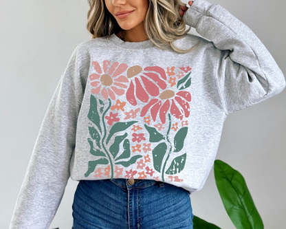 Boho Daisy Flower Sweater Wildflower Sweatshirt-carlalin