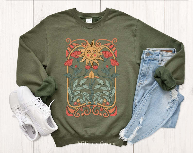 Boho Floral Sweatshirt Art Unisex Sweater-carlalin