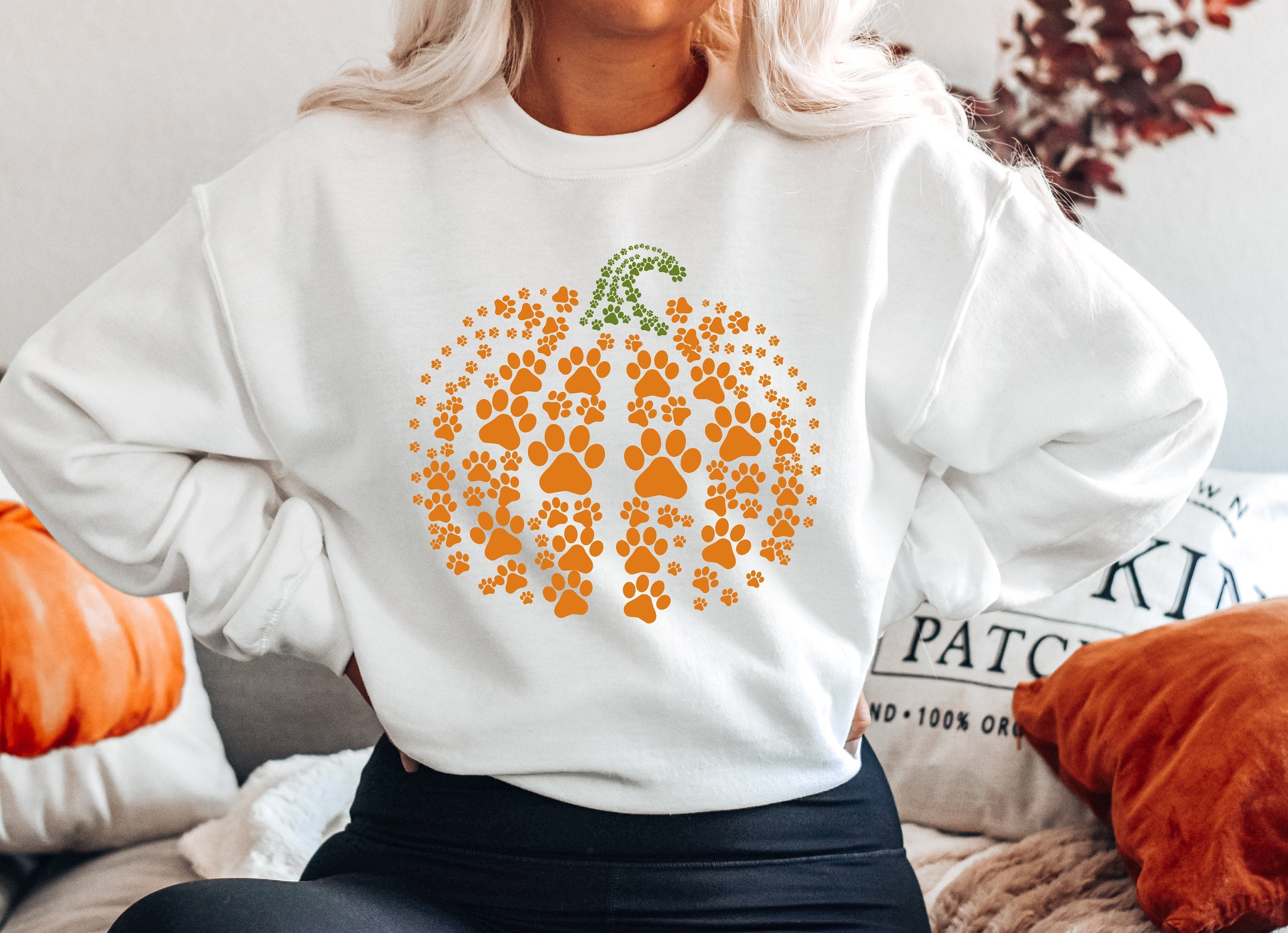 Paw Pumpkin Halloween Crew Neck Comfortable Sweatshirt-carlalin