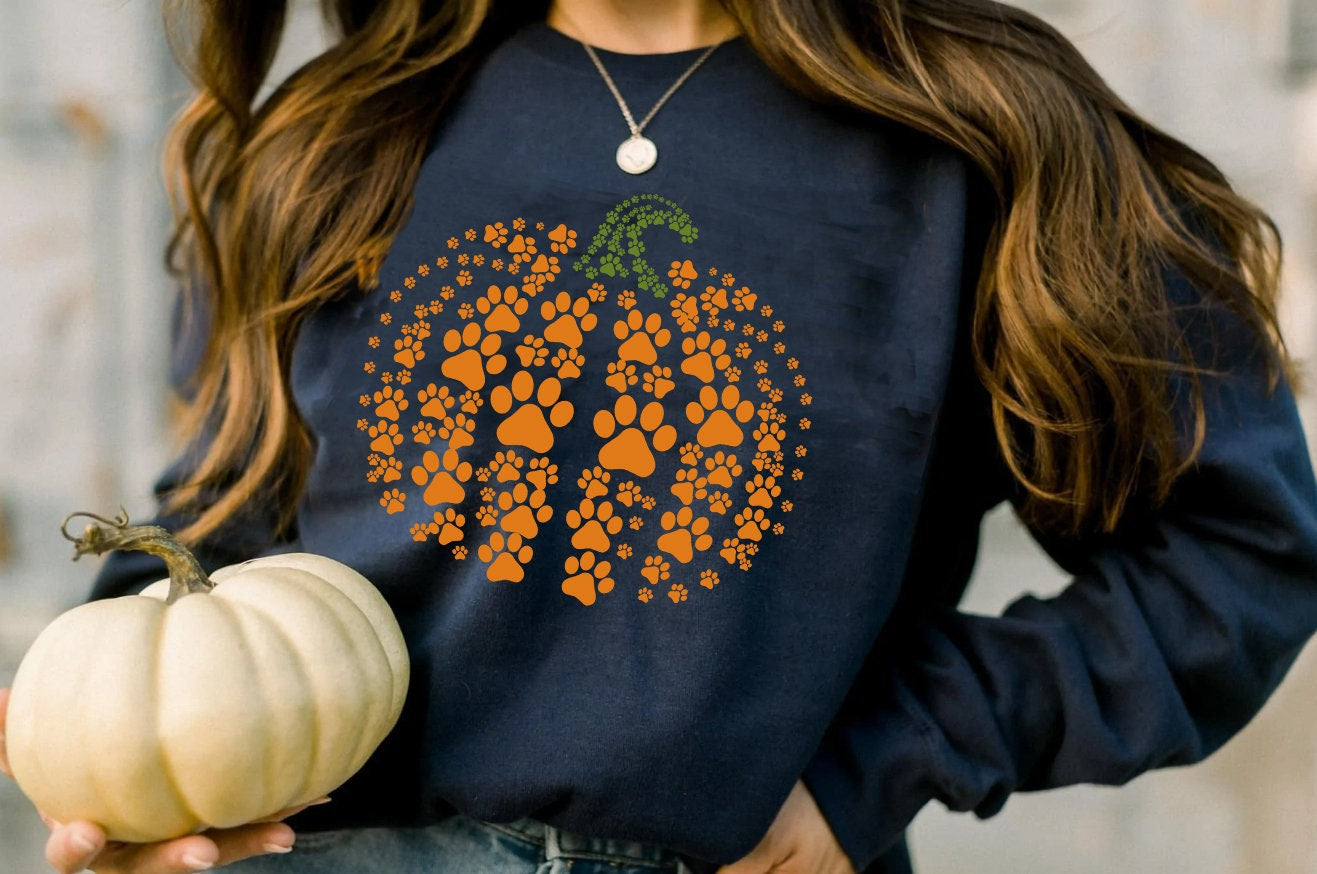 Paw Pumpkin Halloween Crew Neck Comfortable Sweatshirt-carlalin