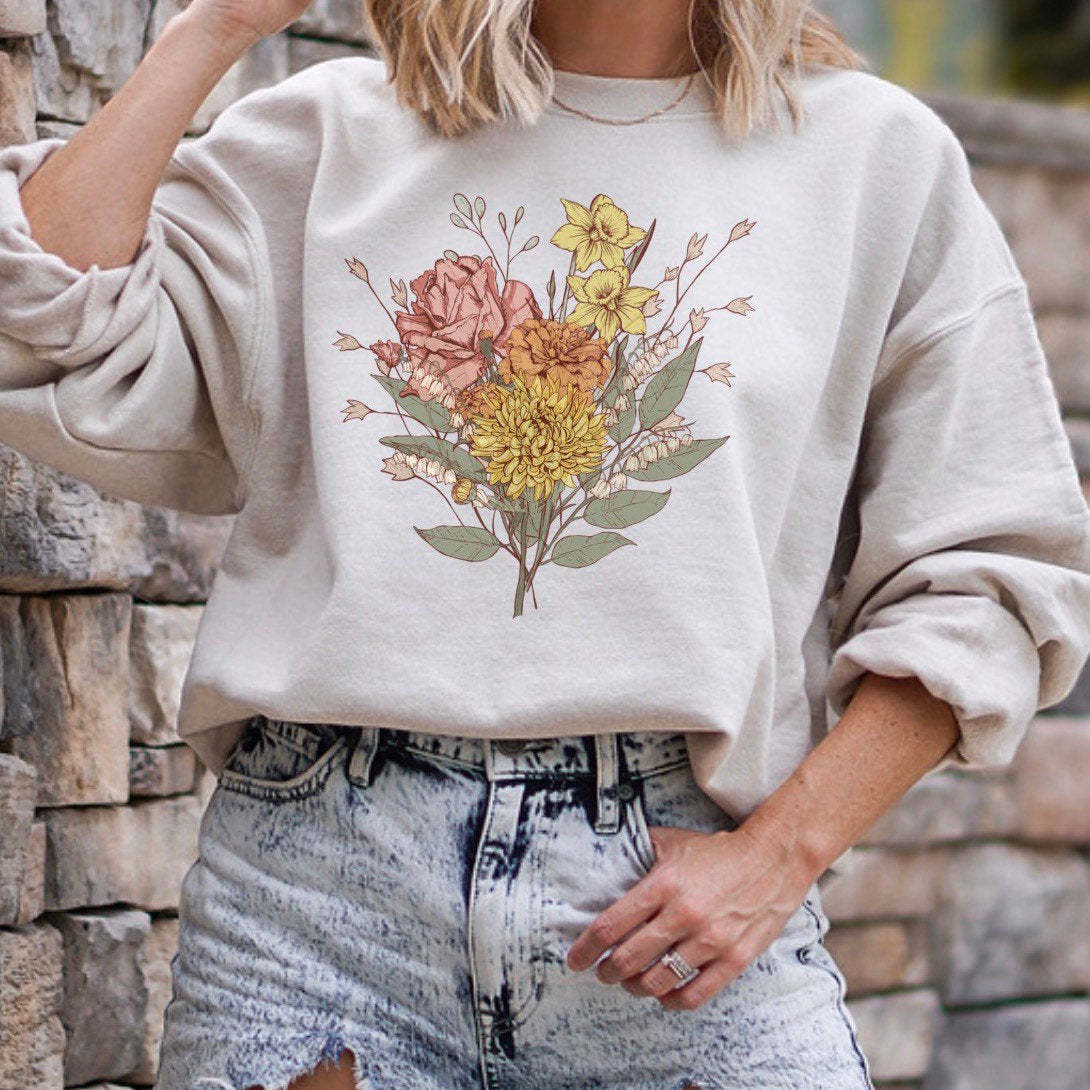 Plant Lover Gift for Mom Bouquet Round Neck Comfortable Sweatshirt-carlalin