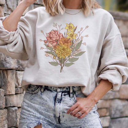 Plant Lover Gift for Mom Bouquet Round Neck Comfortable Sweatshirt-carlalin