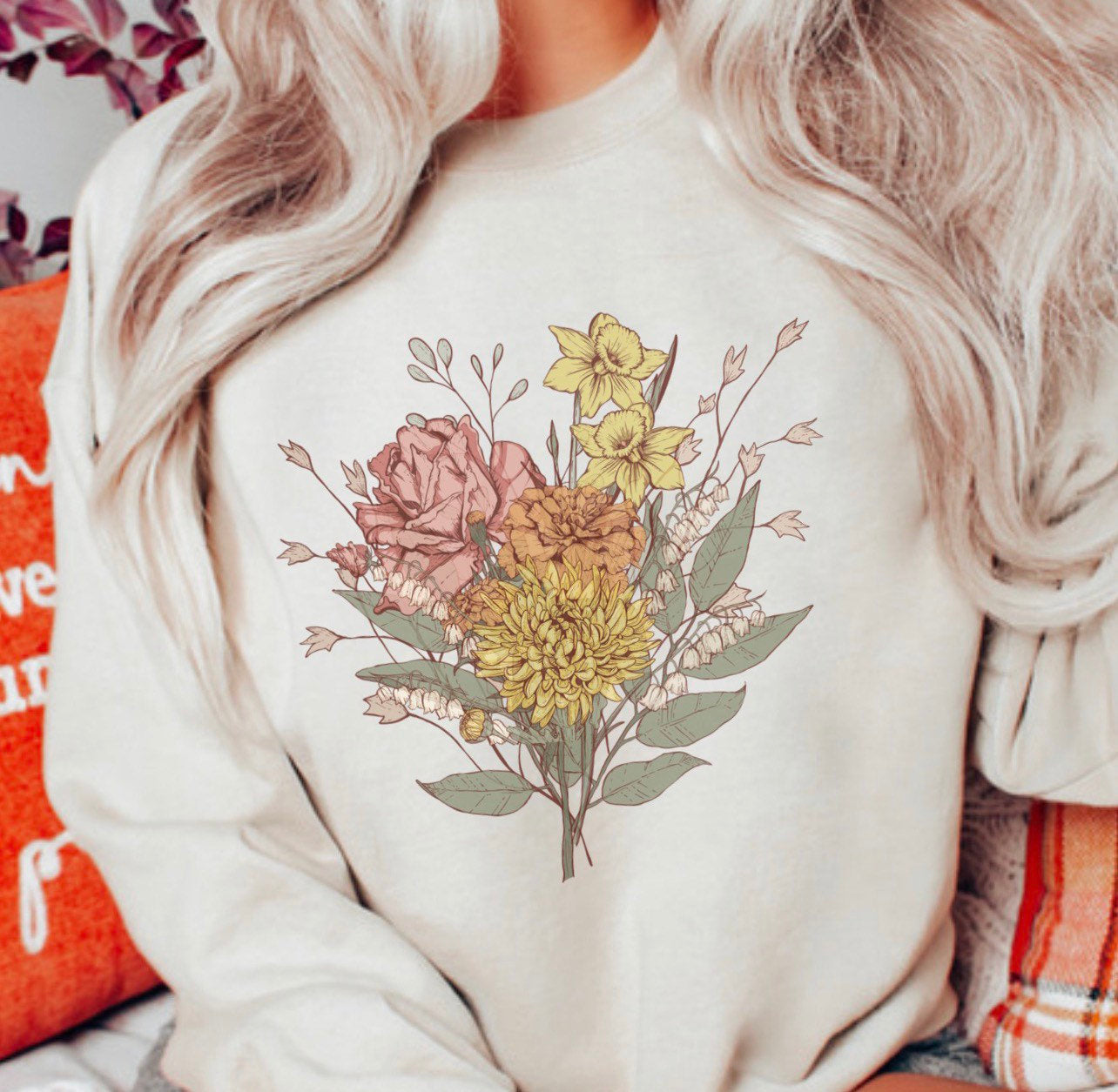 Plant Lover Gift for Mom Bouquet Round Neck Comfortable Sweatshirt-carlalin