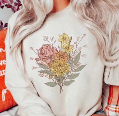 Plant Lover Gift for Mom Bouquet Round Neck Comfortable Sweatshirt-carlalin
