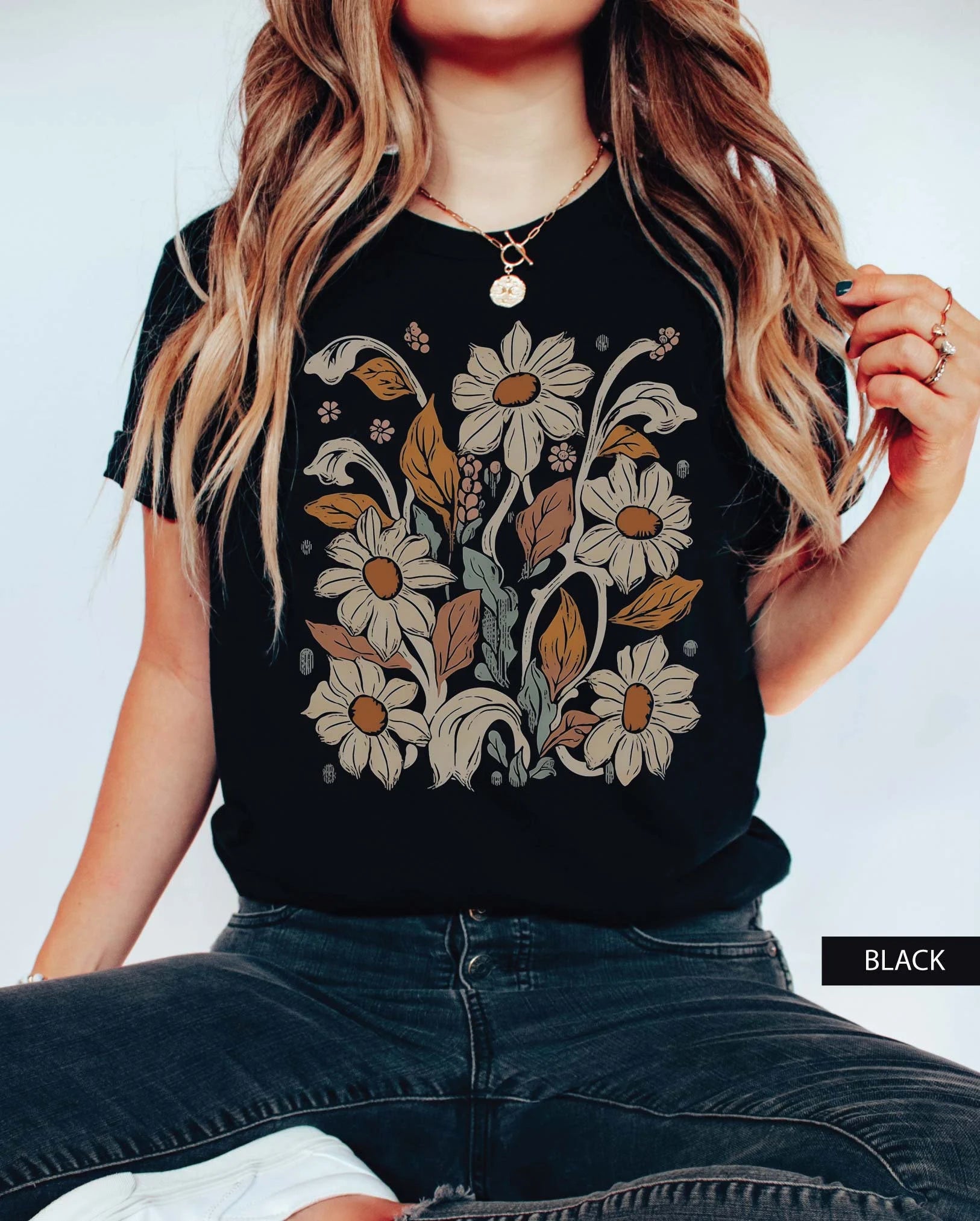 Retro Floral Wildflower T-Shirt-carlalin