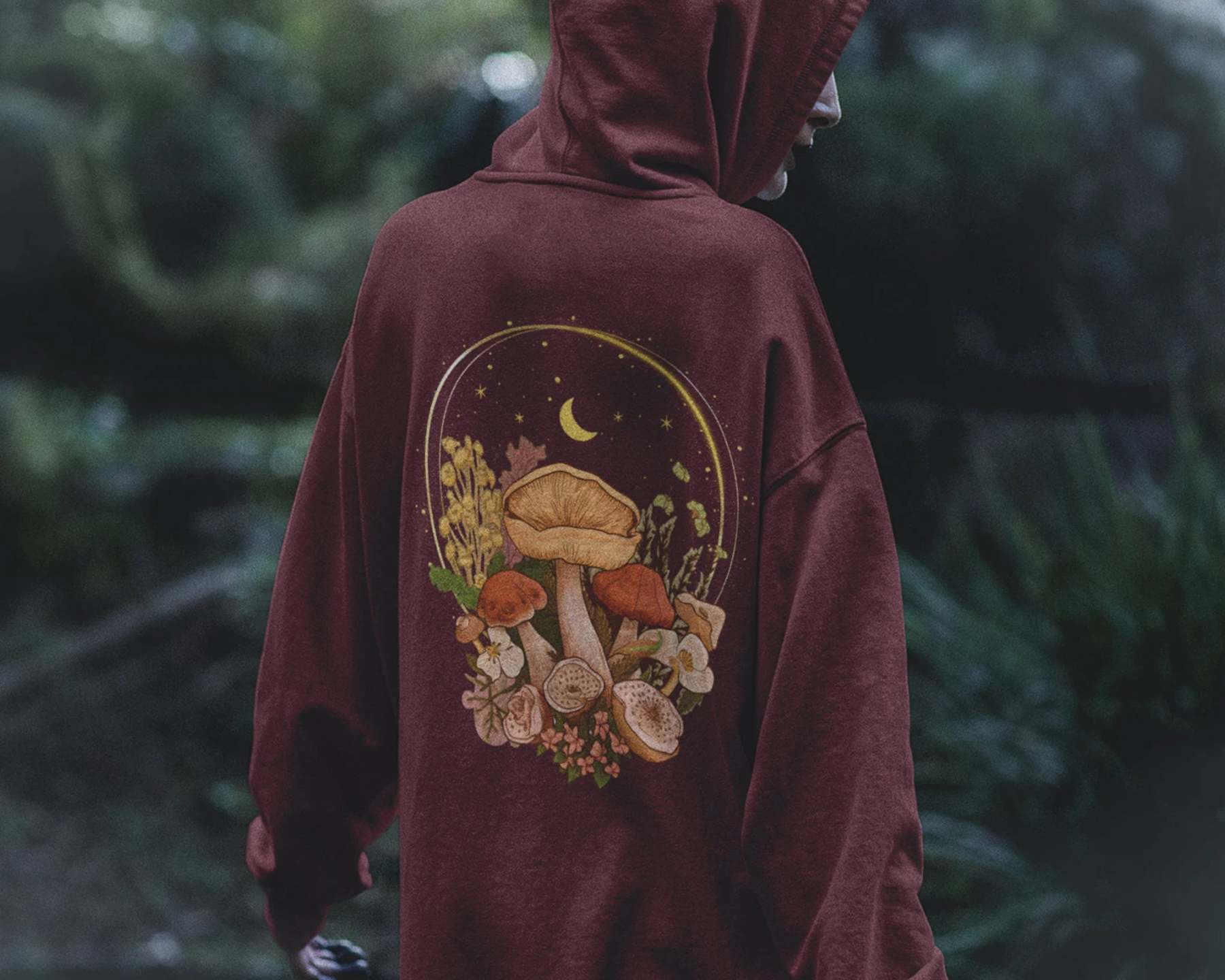 Aesthetic Magic Mushroom Wildflower Back Print Hoodie-carlalin