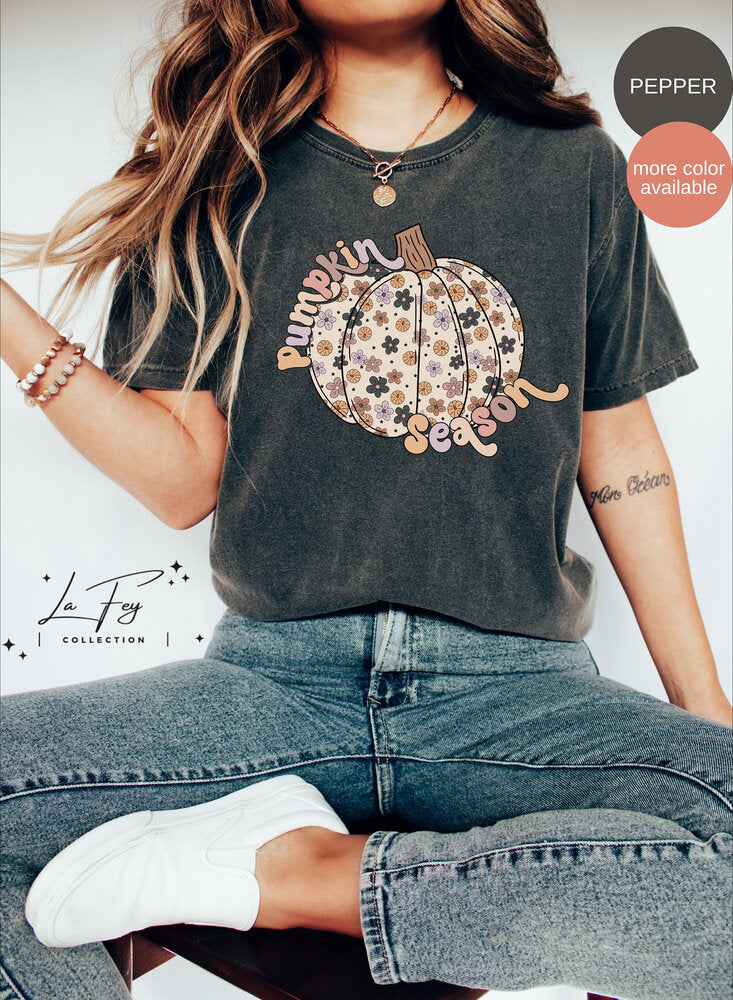 Pumpkin Season Cozy Colors Cute Crew Neck Shirt-carlalin