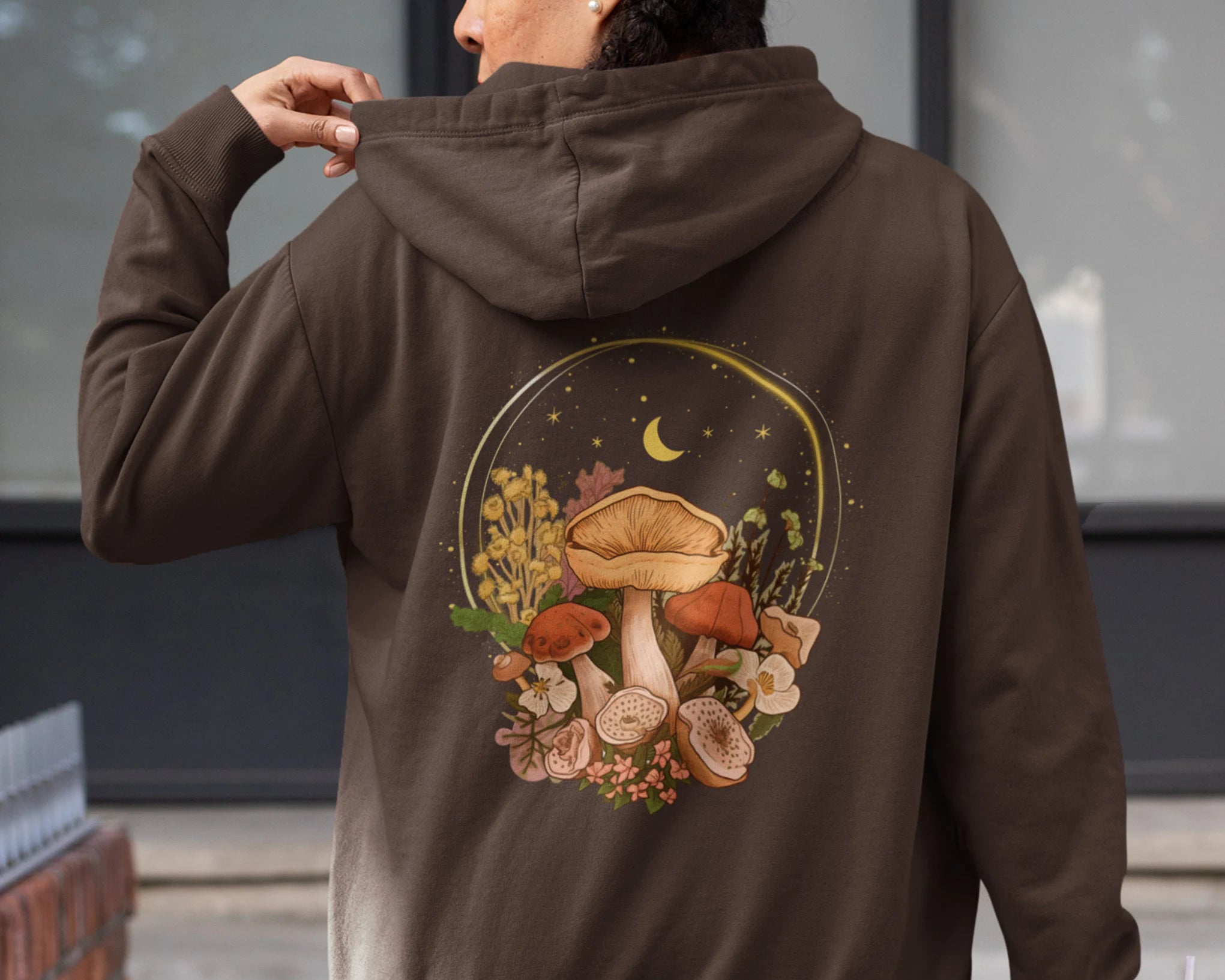 Aesthetic Magic Mushroom Wildflower Back Print Hoodie-carlalin