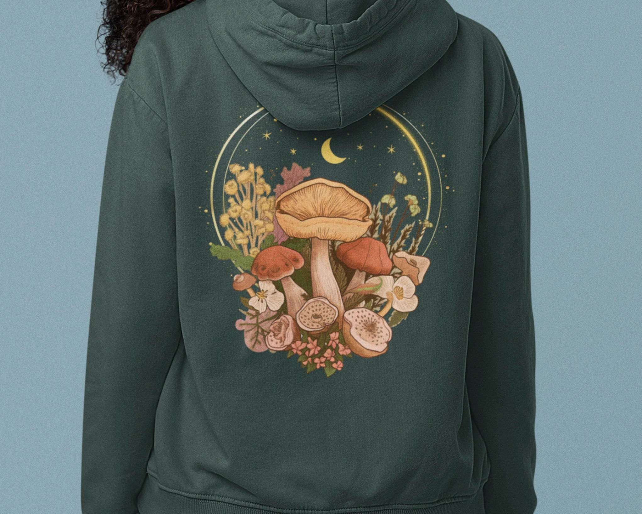 Aesthetic Magic Mushroom Wildflower Back Print Hoodie-carlalin