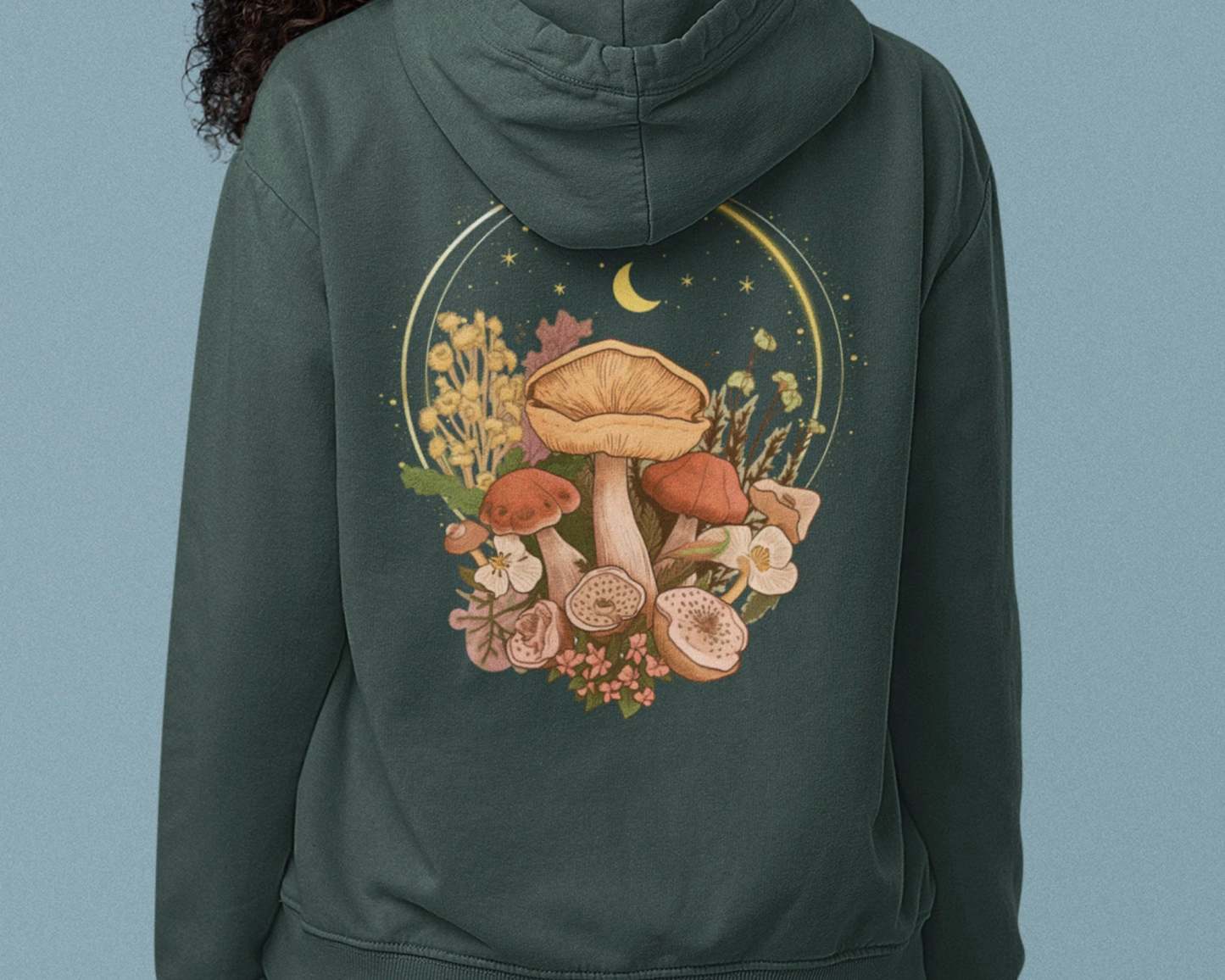 Aesthetic Magic Mushroom Wildflower Back Print Hoodie-carlalin