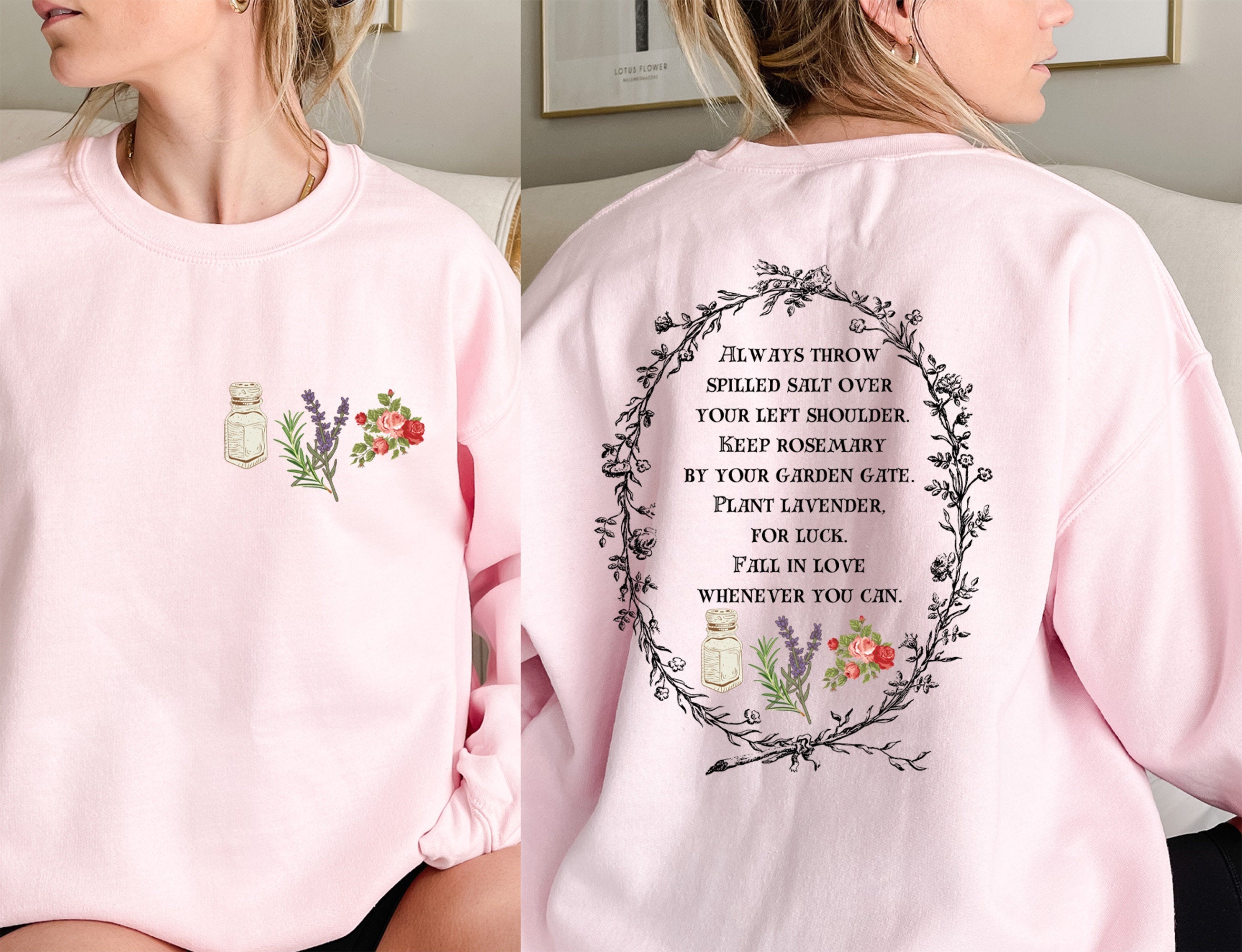Salt Rosemary Lavender Love Magic Spell Crew Neck Cozy Sweatshirt-carlalin