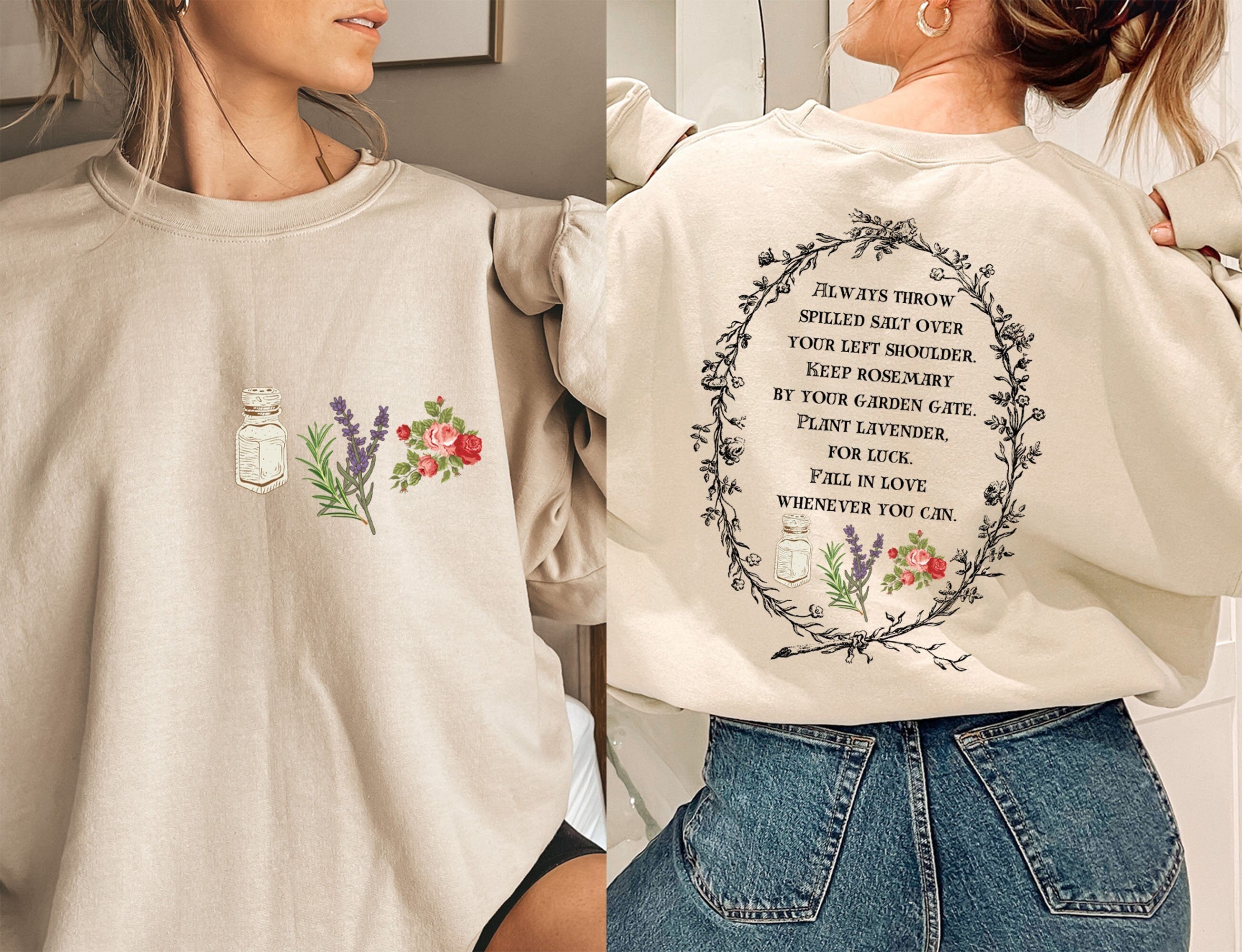 Salt Rosemary Lavender Love Magic Spell Crew Neck Cozy Sweatshirt-carlalin