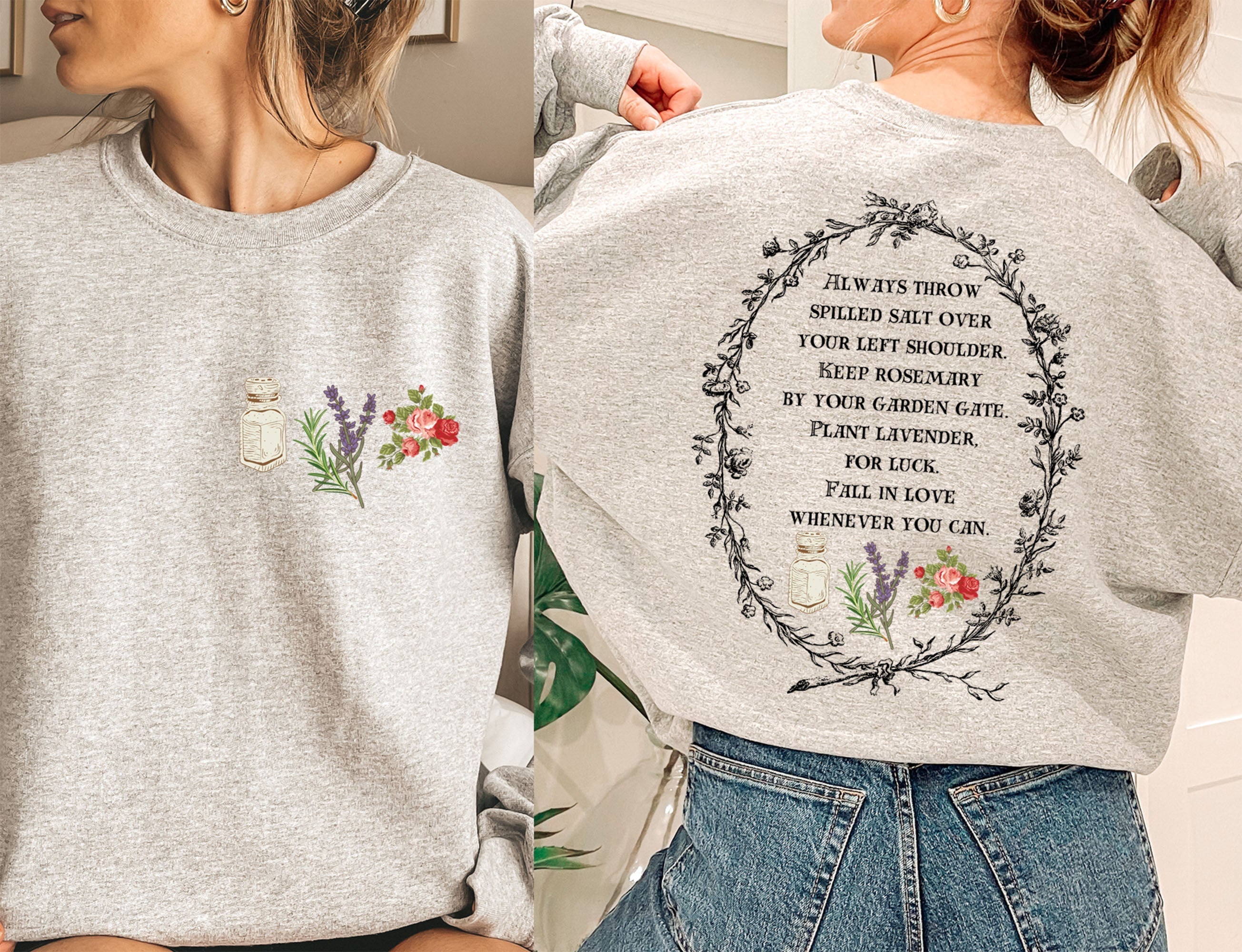 Salt Rosemary Lavender Love Magic Spell Crew Neck Cozy Sweatshirt-carlalin