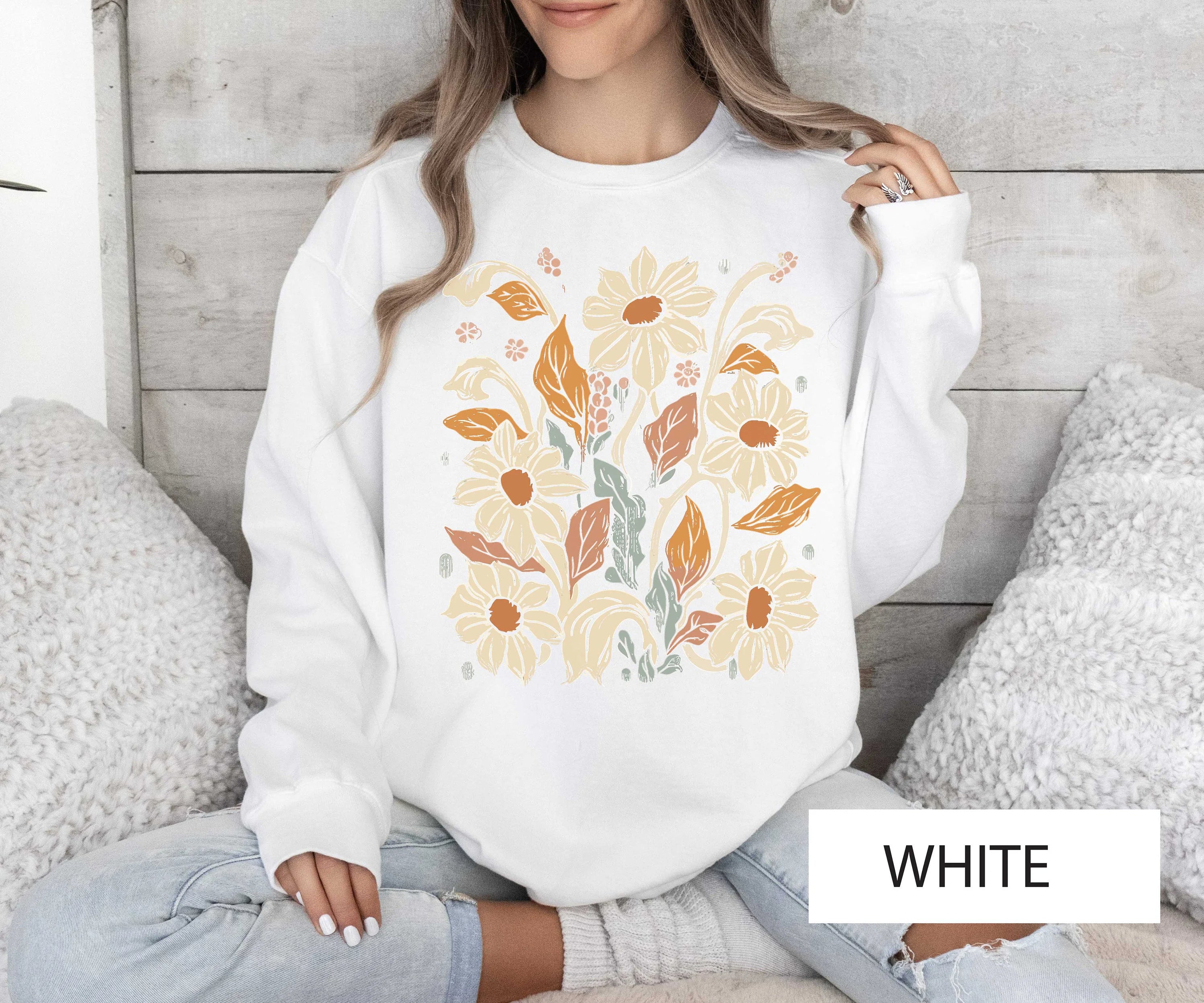 Bohemian Floral Sweatshirt Wildflower Cozy Sweater-carlalin