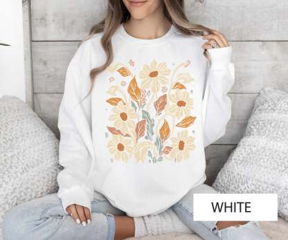 Bohemian Floral Sweatshirt Wildflower Cozy Sweater-carlalin