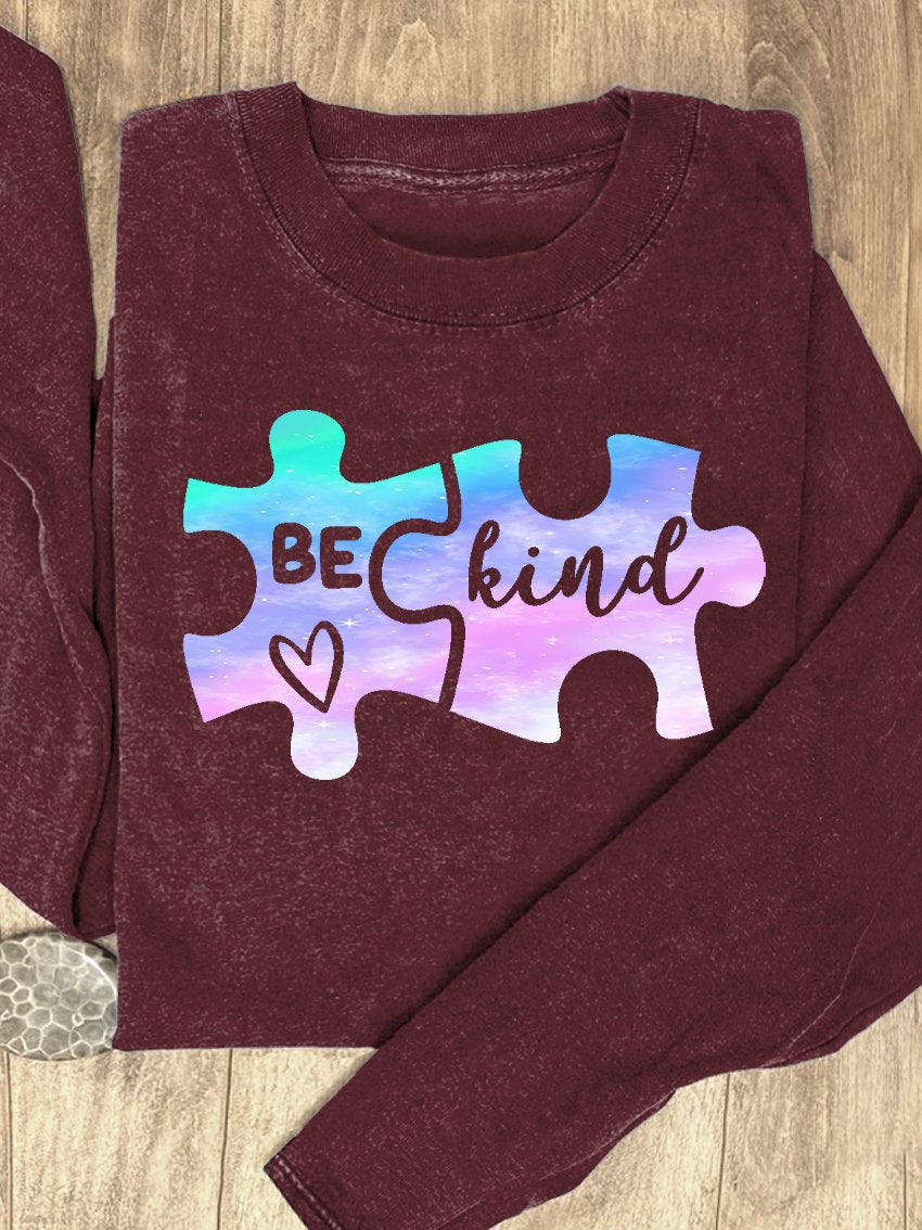 Puzzle Blue Purple Gradient Be Kind Suicide Prevention Mental Print Casual Sweatshirt-carlalin