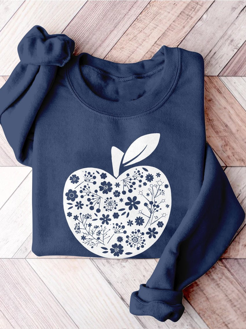 Teacher Appreciation Teacher Apple Motivational Kindergarten Preschool Teacher Life Print Casual Sweatshirt-carlalin