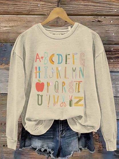 Alphabet Doodle Teacher Kindergarten Teacher Print Casual Sweatshirt-carlalin