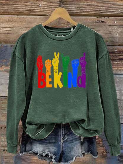 Be Kind Sign Language Kindness Pride Print Casual Sweatshirt-carlalin