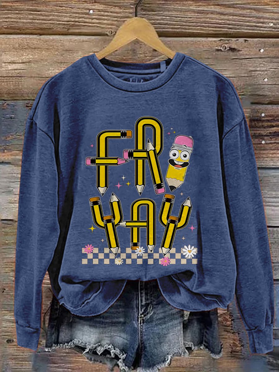 Friyay Teacher Fri-Yay Teacher Friday Weekend Funny Teacher Saying Elementary Fri-Yay Kindergarten Print Casual Sweatshirt-carlalin