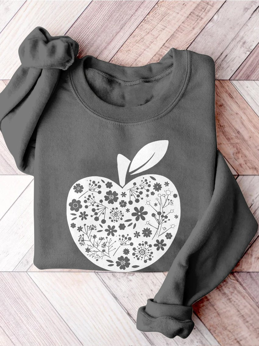 Teacher Appreciation Teacher Apple Motivational Kindergarten Preschool Teacher Life Print Casual Sweatshirt-carlalin