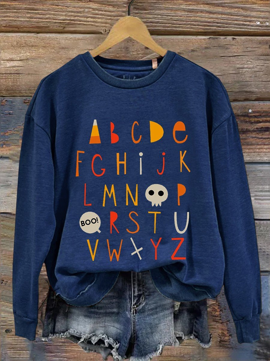 Kindergarten Alphabet Halloween Teacher  Casual Sweatshirt-carlalin