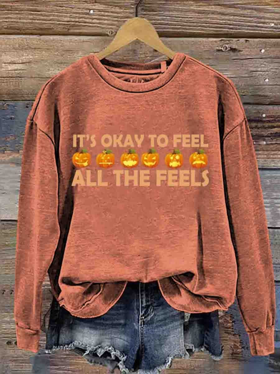 Mental Health Inspirational Feel All Feelings Printed Sweatshirt-carlalin