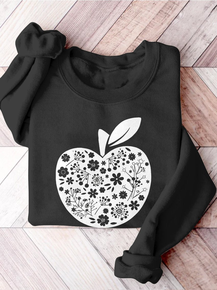 Teacher Appreciation Teacher Apple Motivational Kindergarten Preschool Teacher Life Print Casual Sweatshirt-carlalin